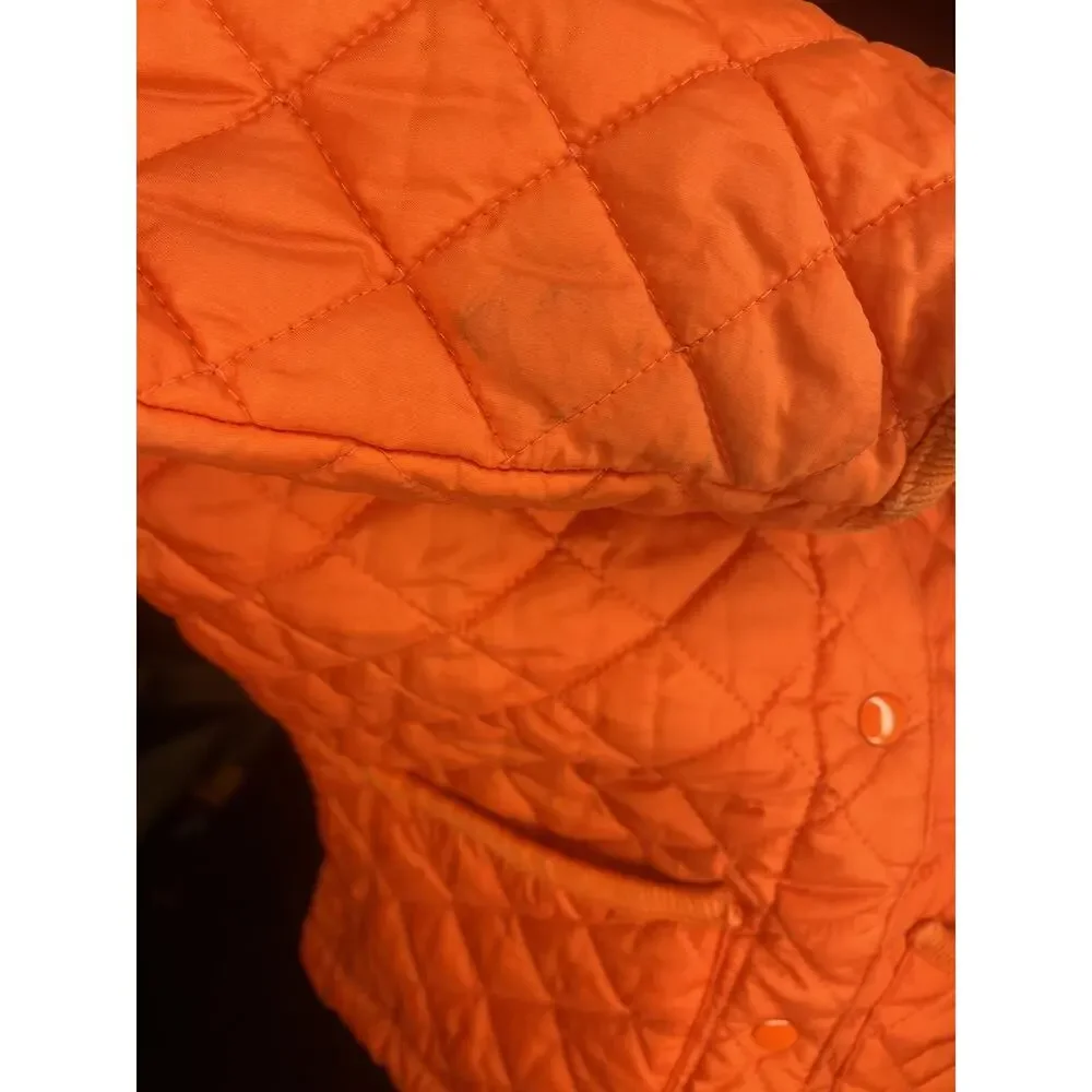 Kids Ralph Lauren Jacket Quiled Size S Winter Coat Corduroy Collar Orange Puffer